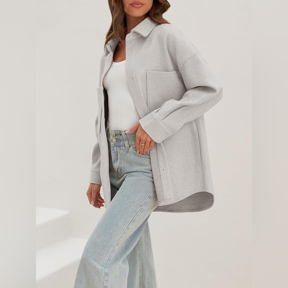 Wool Grey | Oversized Long Sleeve Shacket - Picture 4 of 5